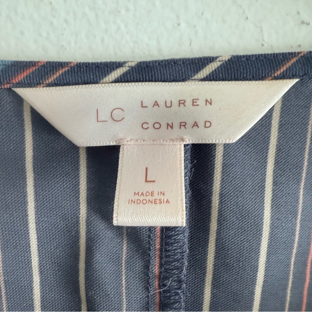 LC Lauren Conrad Blue Multi Stripe Bohemian Blouse Bell Sleeves Tribal Print - Picture 6 of 7